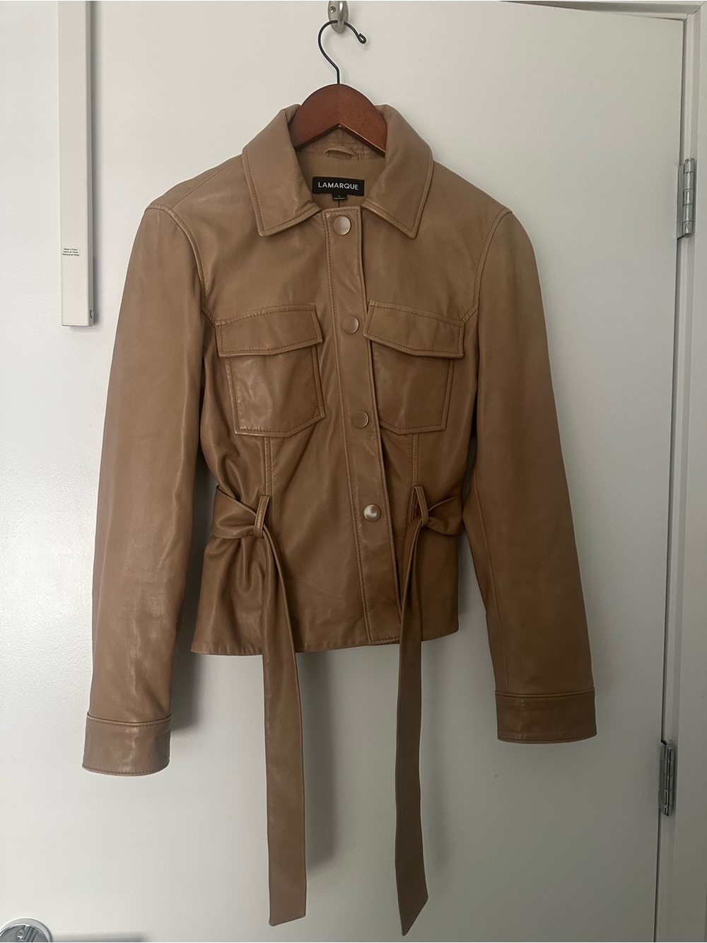 Lamarque Leather Cherice jacket belted sesame Beige